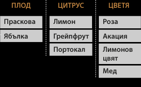 Pesca, Mela, Limone, Pompelmo, Arancio, Rosa, Acacia, Zagara, Miele